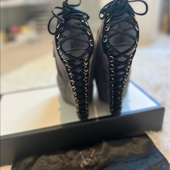 YSL gray suede lace up back wedges - Picture 3 of 8